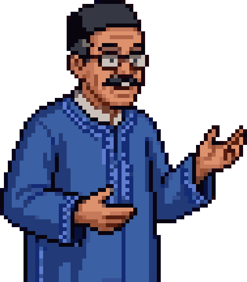 Moul Hanout, the shopkeeper, welcoming you from behind his counter